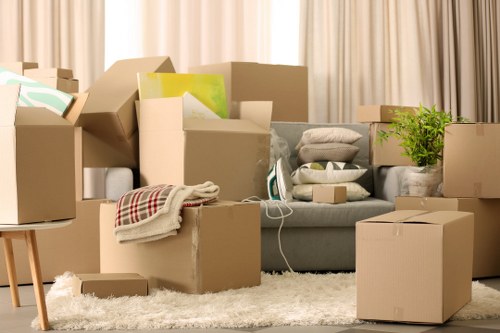 Packed household items ready for transport during a Wimbledon move