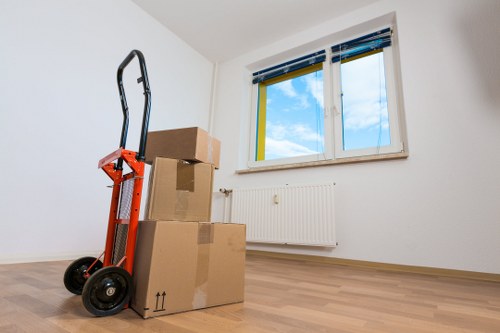 Furniture and household items arranged for transport in a removals van