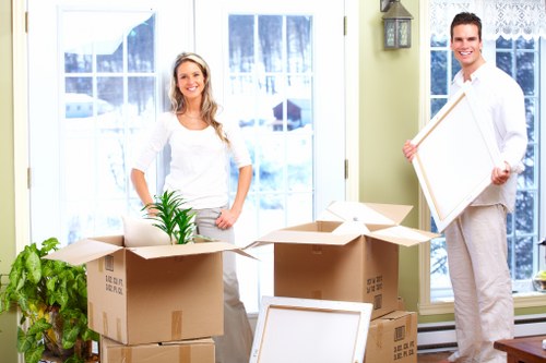 Packed boxes and furniture prepared for a Wimbledon move
