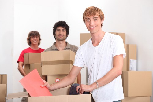 Packed household items prepared for local removal truck transport